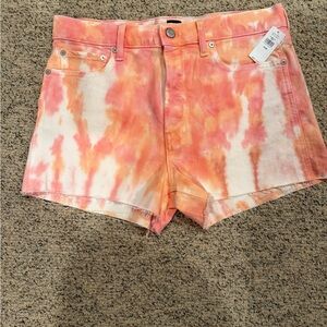 Gap Denim Peach Pink White Tie Dye Cheeky Shorts High Rise Size 8/29